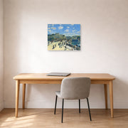 Unframed poster print of Pierre-Auguste Renoir's Pont Neuf displayed on a wall in an office