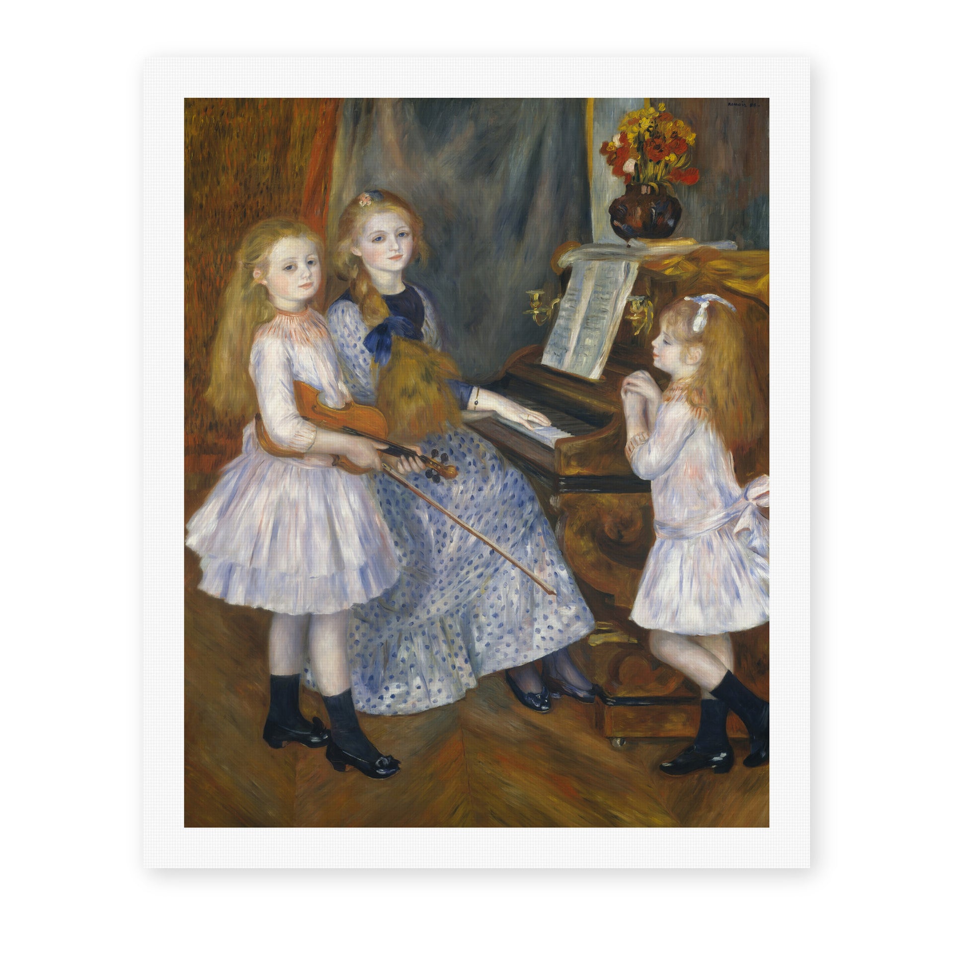 Pierre-Auguste Renoir's 'The Daughters of Catulle Mendès' painting reproduced as a rolled canvas print