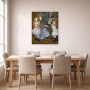 Gallery-wrapped canvas print of Pierre-Auguste Renoir's The Daughters of Catulle Mendès displayed on a wall in a dining room