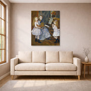 Gallery-wrapped canvas print of Pierre-Auguste Renoir's The Daughters of Catulle Mendès displayed on a wall in a living room