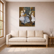 Unframed poster print of Pierre-Auguste Renoir's The Daughters of Catulle Mendès displayed on a wall in a living room