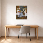 Unframed poster print of Pierre-Auguste Renoir's The Daughters of Catulle Mendès displayed on a wall in an office