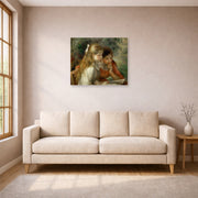 Unframed poster print of Pierre-Auguste Renoir's The Reading displayed on a wall in a living room