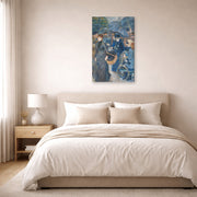 Gallery-wrapped canvas print of Pierre-Auguste Renoir's The Umbrellas displayed on a wall in a bedroom