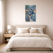 Unframed poster print of Pierre-Auguste Renoir's The Umbrellas displayed on a wall in a bedroom