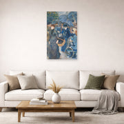 Unframed poster print of Pierre-Auguste Renoir's The Umbrellas displayed on a wall in a living room