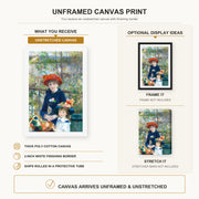 Pierre-Auguste Renoir - Two Sisters canvas print size comparison and framing display infographic