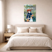 Gallery-wrapped canvas print of Pierre-Auguste Renoir's Two Sisters displayed on a wall in a bedroom