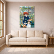 Gallery-wrapped canvas print of Pierre-Auguste Renoir's Two Sisters displayed on a wall in a living room