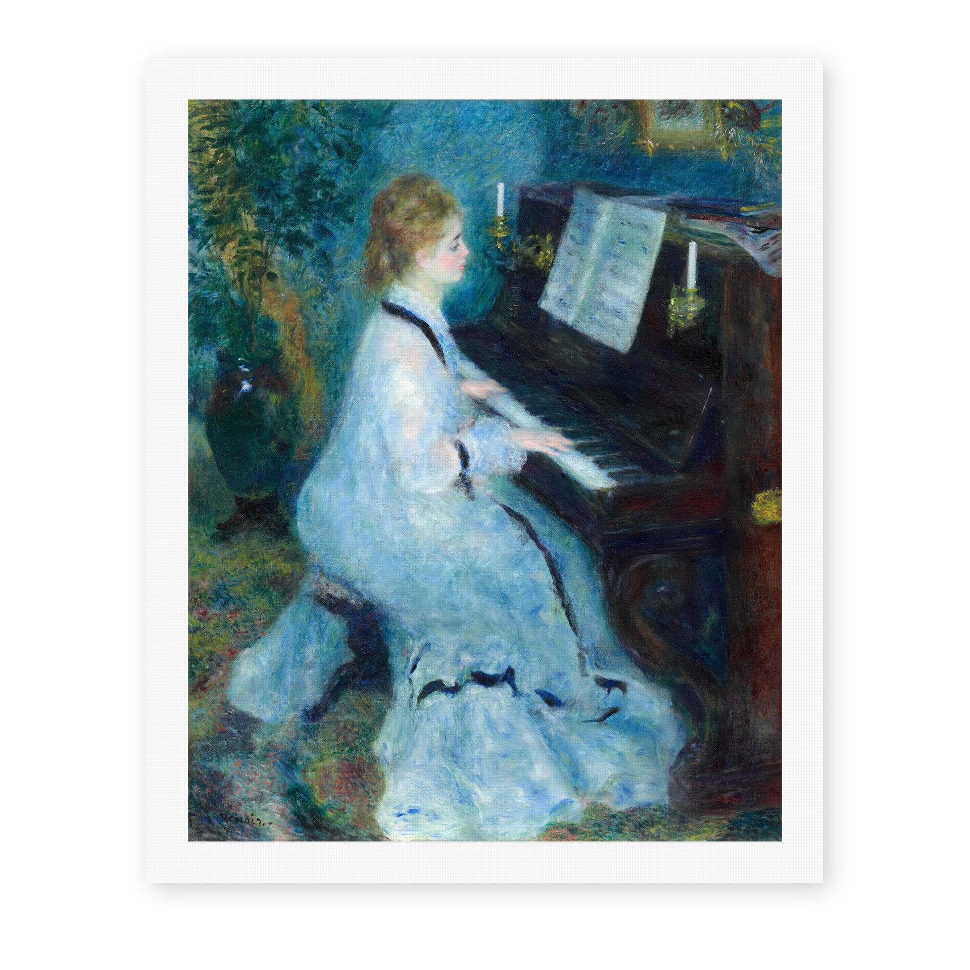Pierre-Auguste Renoir's 'Woman at the Piano' painting reproduced as a rolled canvas print