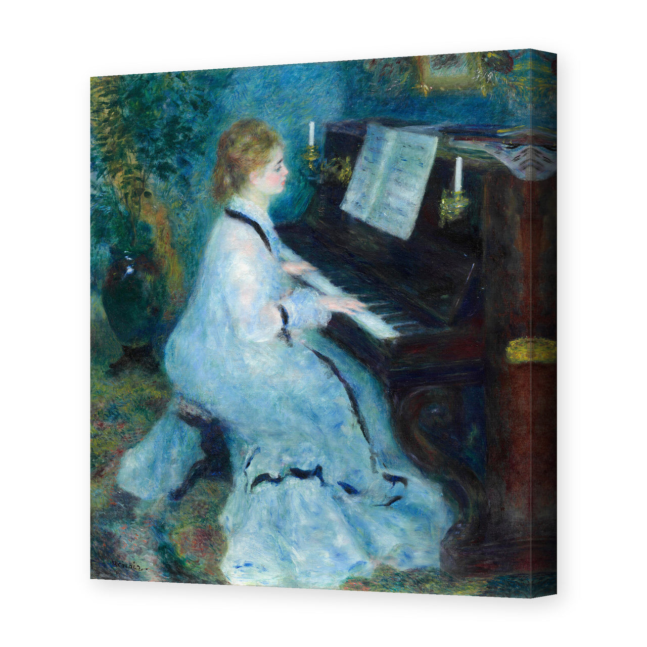 Pierre-Auguste Renoir's 'Woman at the Piano' painting reproduced as a gallery-wrapped canvas print