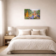 Gallery-wrapped canvas print of Pierre-Auguste Renoir's Young Ladies Playing Badminton displayed on a wall in a bedroom