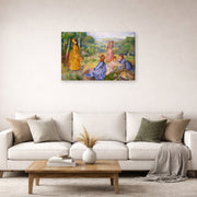Gallery-wrapped canvas print of Pierre-Auguste Renoir's Young Ladies Playing Badminton displayed on a wall in a living room