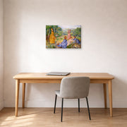 Gallery-wrapped canvas print of Pierre-Auguste Renoir's Young Ladies Playing Badminton displayed on a wall in an office