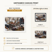 Pieter Bruegel the Elder - Adoration of the Kings in the Snow canvas print size comparison and framing display infographic