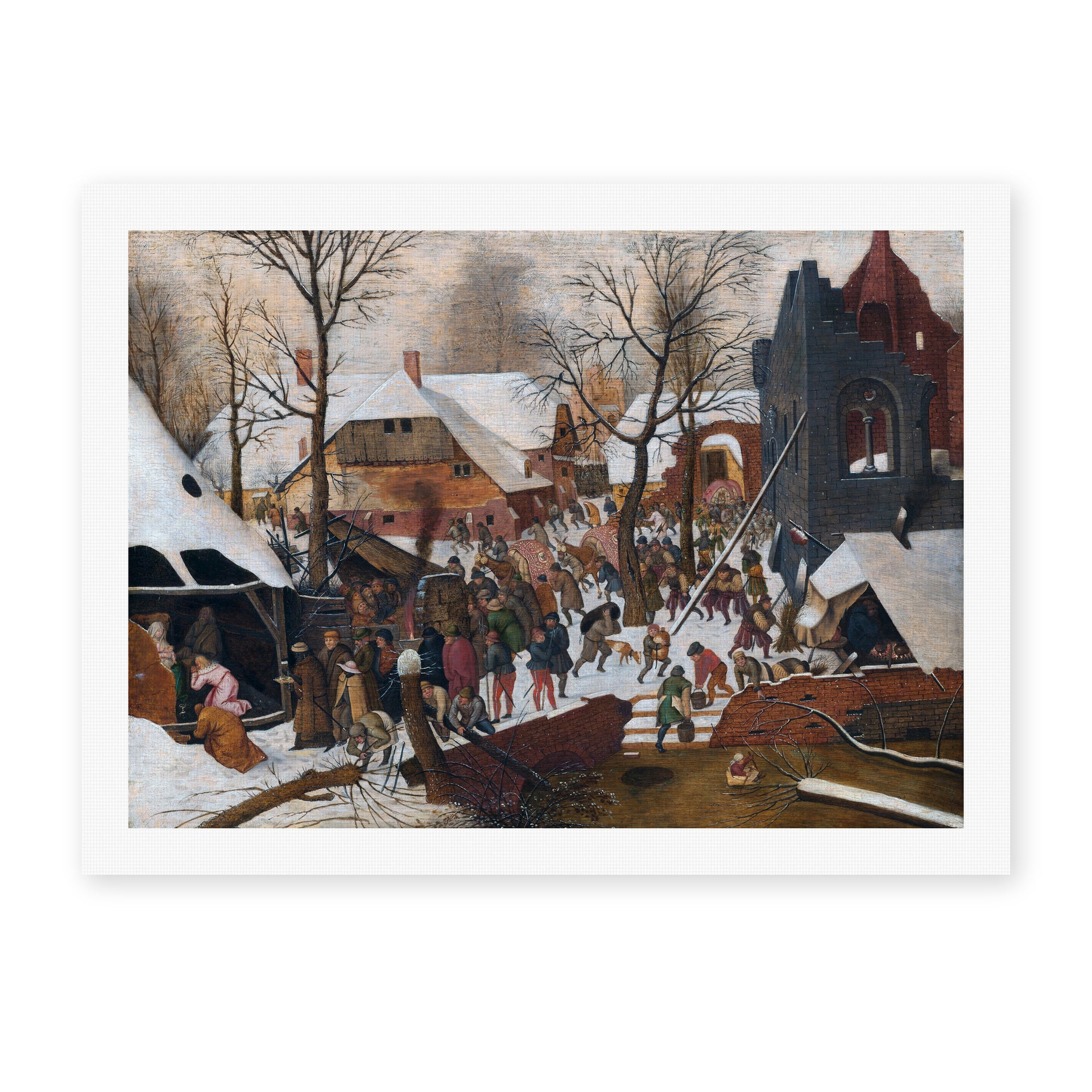 Pieter Bruegel the Elder's 'Adoration of the Kings in the Snow' painting reproduced as a rolled canvas print