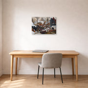 Gallery-wrapped canvas print of Pieter Bruegel the Elder's Adoration of the Kings in the Snow displayed on a wall in a home office