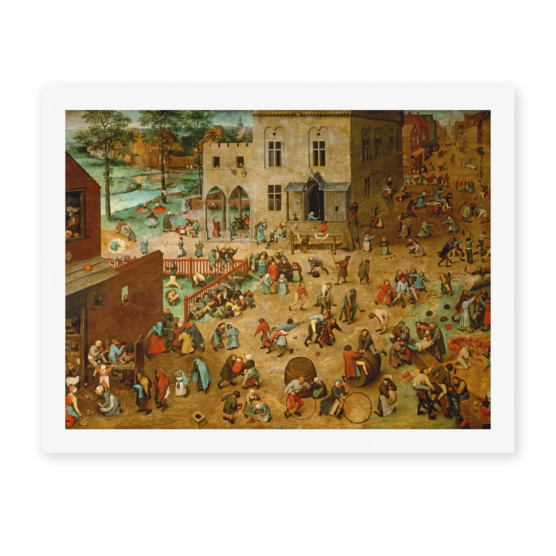 Pieter Bruegel the Elder's 'Children’s Games' painting reproduced as a rolled canvas print