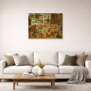 Gallery-wrapped canvas print of Pieter Bruegel the Elder's Children’s Games displayed on a wall in a living room