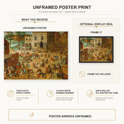 Pieter Bruegel the Elder - Children’s Games poster print size comparison and framing display infographic