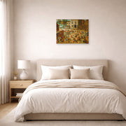 Unframed poster print of Pieter Bruegel the Elder's Children’s Games displayed on a wall in a bedroom