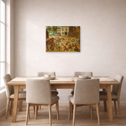 Unframed poster print of Pieter Bruegel the Elder's Children’s Games displayed on a wall in a dining room