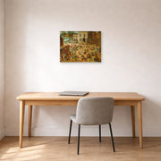 Unframed poster print of Pieter Bruegel the Elder's Children’s Games displayed on a wall in a home office