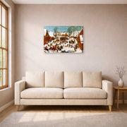 Gallery-wrapped canvas print of Pieter Bruegel the Elder's Massacre of the Innocents displayed on a wall in a living room