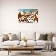 Unframed poster print of Pieter Bruegel the Elder's Massacre of the Innocents displayed on a wall in a living room