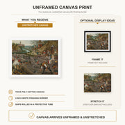 Pieter Bruegel the Elder - Spring canvas print size comparison and framing display infographic