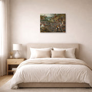 Gallery-wrapped canvas print of Pieter Bruegel the Elder's Spring displayed on a wall in a bedroom