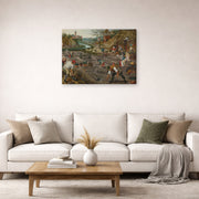 Gallery-wrapped canvas print of Pieter Bruegel the Elder's Spring displayed on a wall in a living room