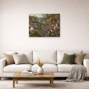 Unframed poster print of Pieter Bruegel the Elder's Spring displayed on a wall in a living room