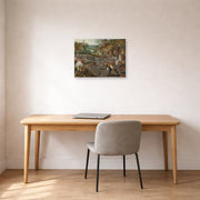 Unframed poster print of Pieter Bruegel the Elder's Spring displayed on a wall in a home office