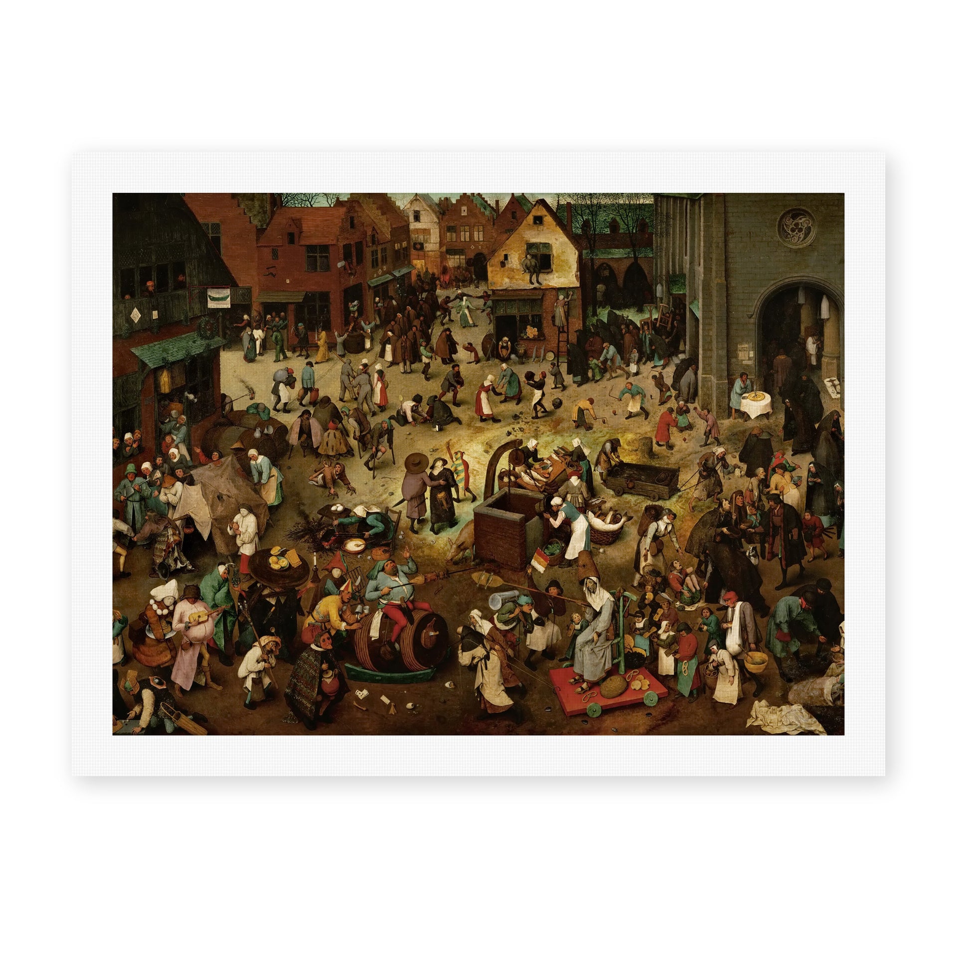Pieter Bruegel the Elder's 'The Fight Between Carnival and Lent' painting reproduced as a rolled canvas print