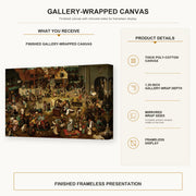 Pieter Bruegel the Elder - The Fight Between Carnival and Lent gallery wrap canvas construction and hanging details infographic