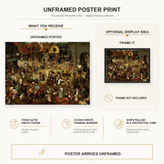 Pieter Bruegel the Elder - The Fight Between Carnival and Lent poster print size comparison and framing display infographic