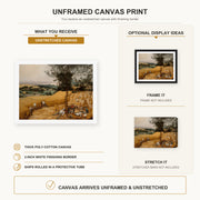 Pieter Bruegel the Elder - The Harvesters canvas print size comparison and framing display infographic