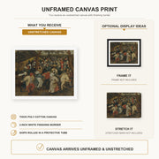 Pieter Bruegel the Elder - The Outdoor Wedding Feast canvas print size comparison and framing display infographic