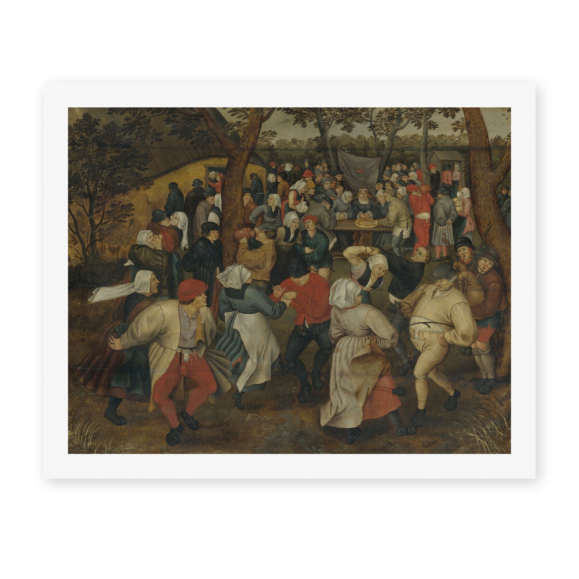 Pieter Bruegel the Elder's 'The Outdoor Wedding Feast' painting reproduced as a rolled canvas print