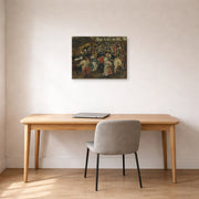 Gallery-wrapped canvas print of Pieter Bruegel the Elder's The Outdoor Wedding Feast displayed on a wall in a home office