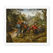 Pieter Bruegel the Elder's 'The Peasants' Brawl' painting reproduced as a rolled canvas print