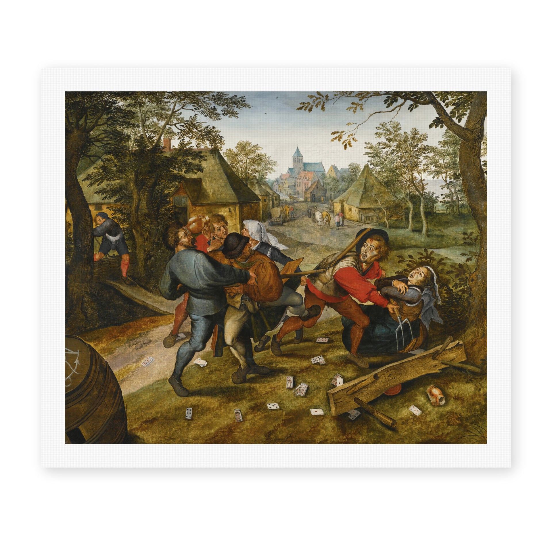 Pieter Bruegel the Elder's 'The Peasants' Brawl' painting reproduced as a rolled canvas print