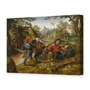 Pieter Bruegel the Elder's 'The Peasants' Brawl' painting reproduced as a gallery-wrapped canvas print