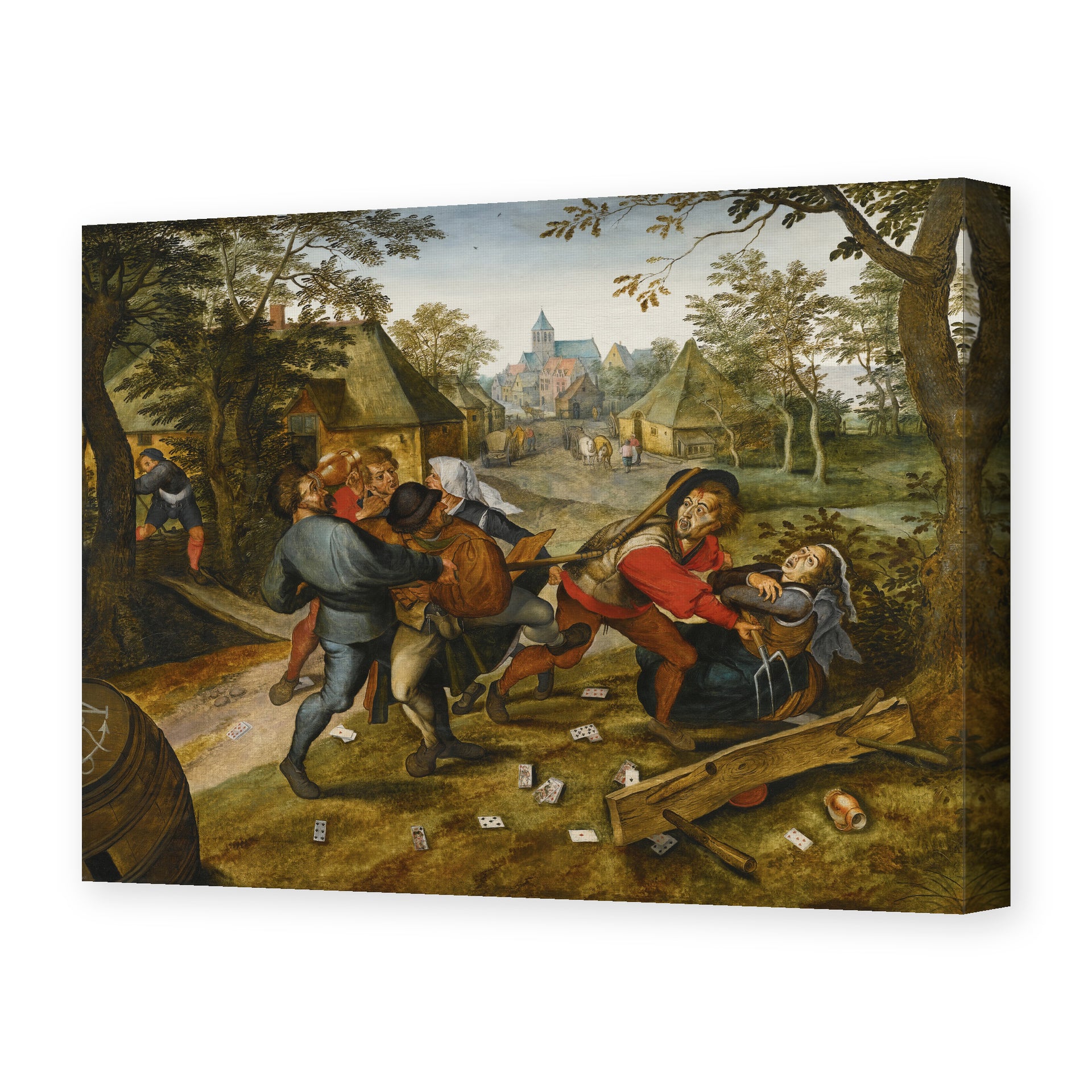 Pieter Bruegel the Elder's 'The Peasants' Brawl' painting reproduced as a gallery-wrapped canvas print