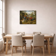 Gallery-wrapped canvas print of Pieter Bruegel the Elder's The Peasants' Brawl displayed on a wall in a dining room