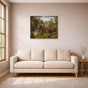 Gallery-wrapped canvas print of Pieter Bruegel the Elder's The Peasants' Brawl displayed on a wall in a living room