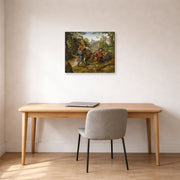 Gallery-wrapped canvas print of Pieter Bruegel the Elder's The Peasants' Brawl displayed on a wall in a home office