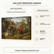 Pieter Bruegel the Elder - The Peasants' Brawl gallery wrap canvas construction and hanging details infographic
