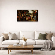Gallery-wrapped canvas print of Pieter Bruegel the Elder's The Sermon of Saint John the Baptist displayed on a wall in a living room